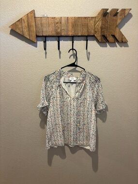 CeCe White Blouse with Blue and Red Floral Print